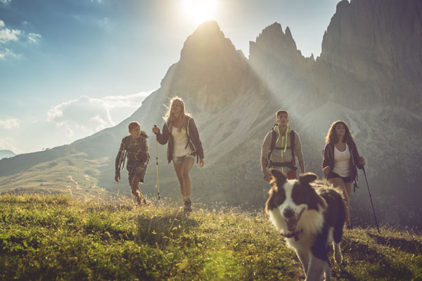 Familienwanderung in den Bergen mit Hund