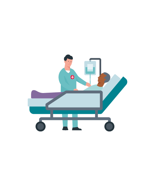 Grafik, Arzt versorgt einen Patienten