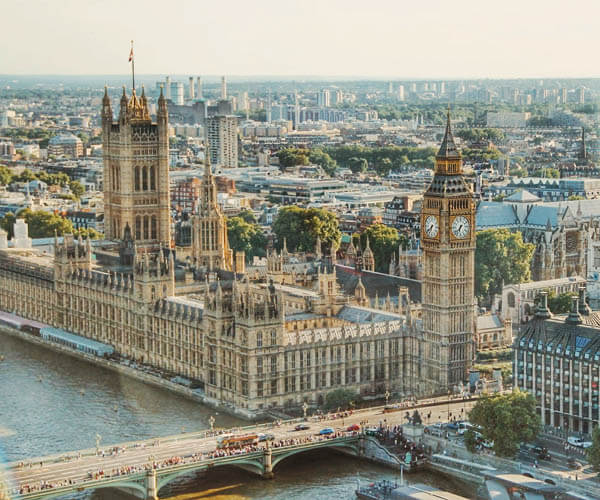 Palace of Westminster, House of Parliament, Sicht aus der Luft