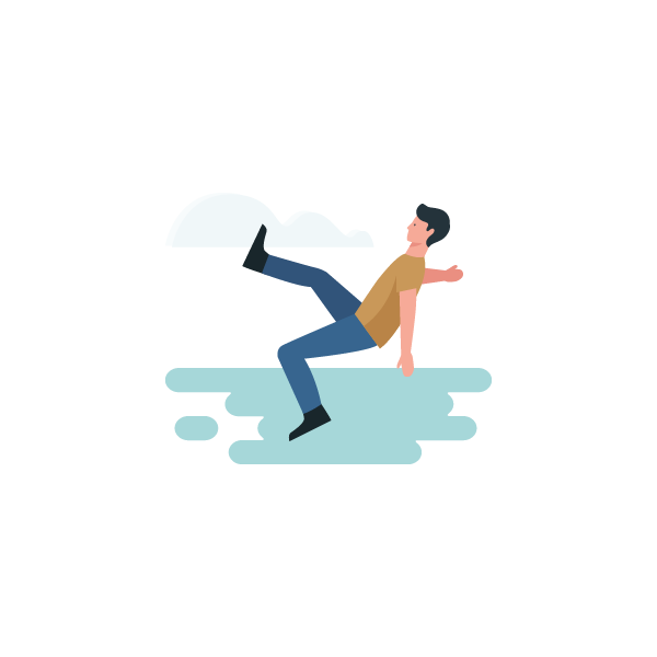 Grafik, Mann rutscht auf nassem Boden aus