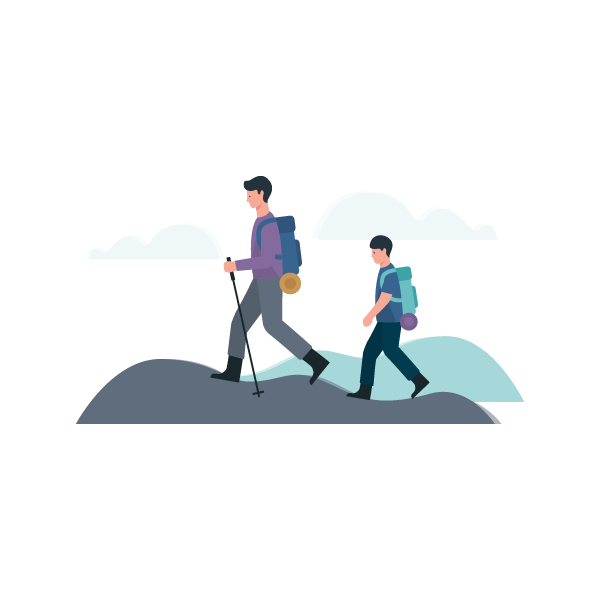 Grafik, zwei Wanderer in den Bergen