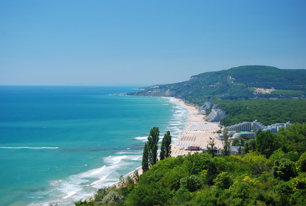 Ansicht von Meer und Strand, Albena Beach, Bulgarien